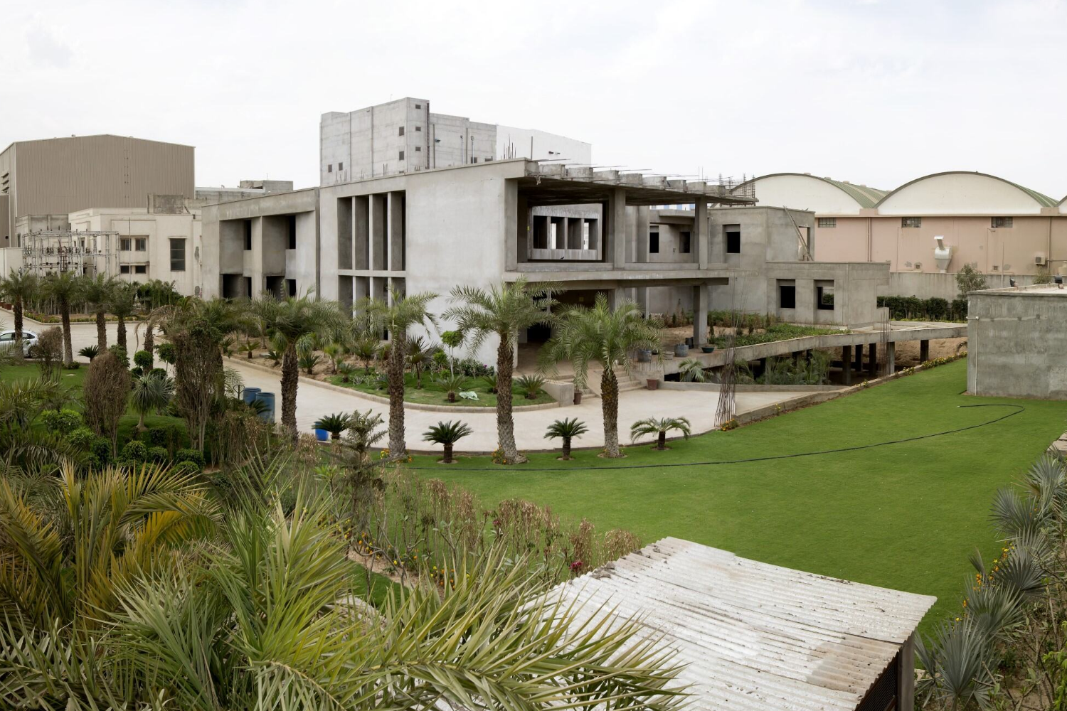 Aerial view of offices and plant blocks